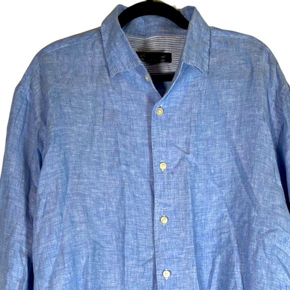 Pronto Uomo Mens XL LINEN Shirt Button Down Blue Long Sleeve Spread Collar Cool - Picture 3 of 13
